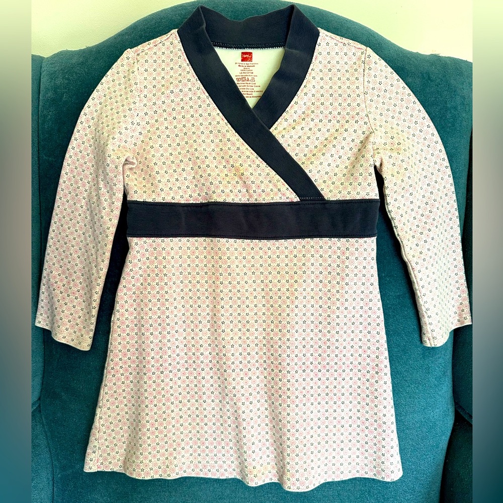 Tea Collection wrap dress floral dot pattern long sleeve cotton